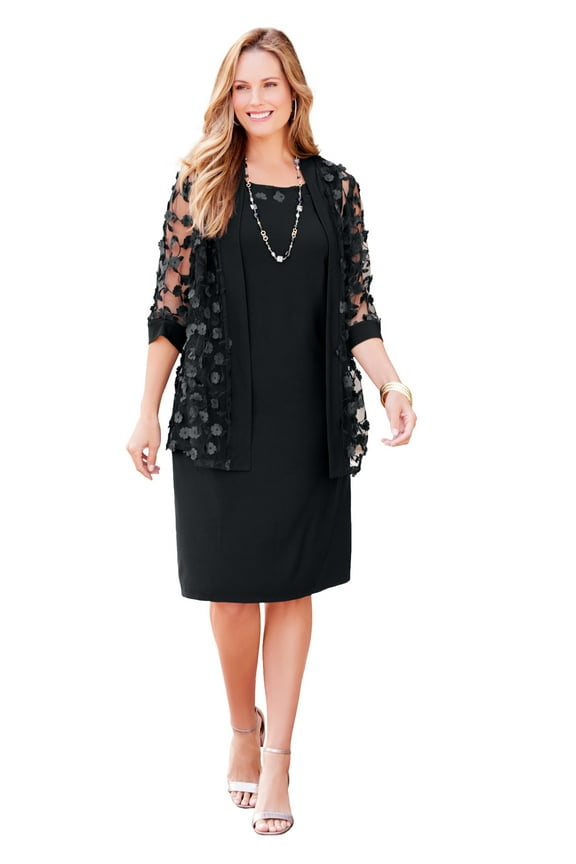Women's Plus Size Floral Mesh Jacket Dress