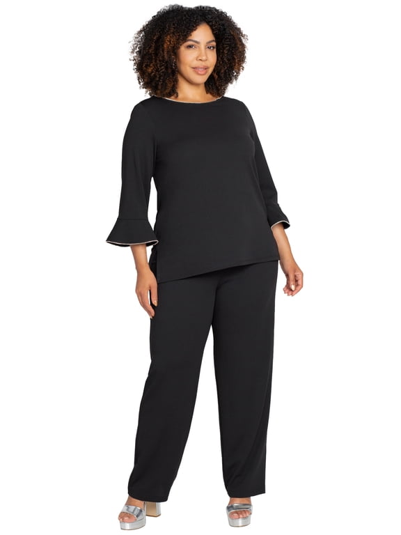 Women's Plus Size Flounce Top & Pant Duet