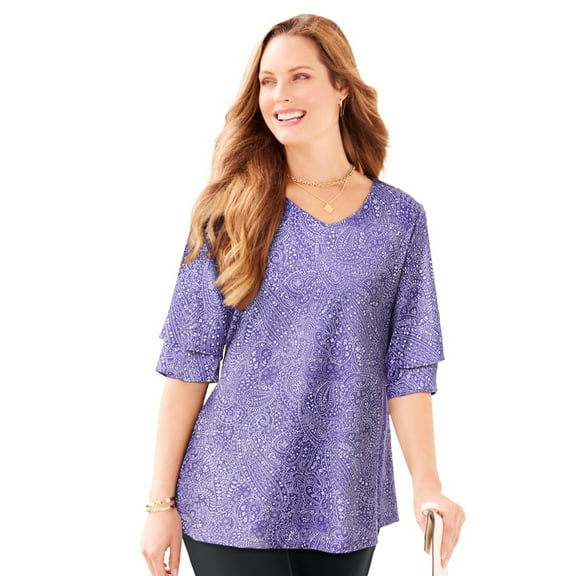 Catherines Women's Plus Size Flutter Sleeve Swing Top