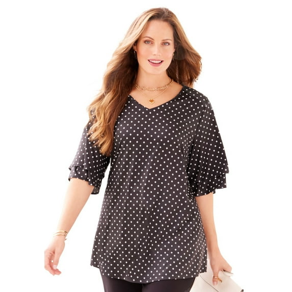 Catherines Women's Plus Size Flutter Sleeve Swing Top