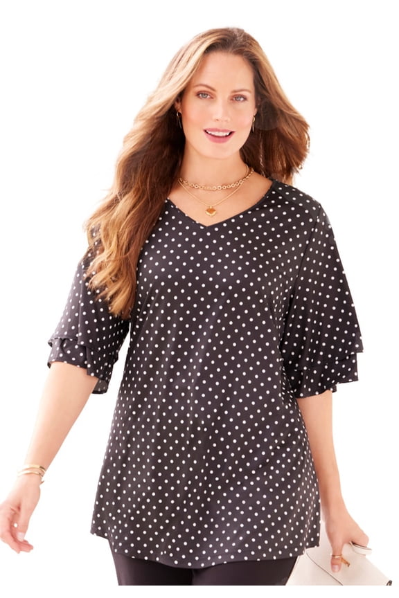 Women's Plus Size Flutter Sleeve Swing Top
