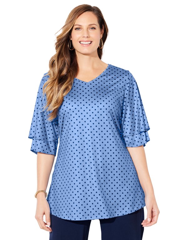 Women's Plus Size Flutter Sleeve Swing Top