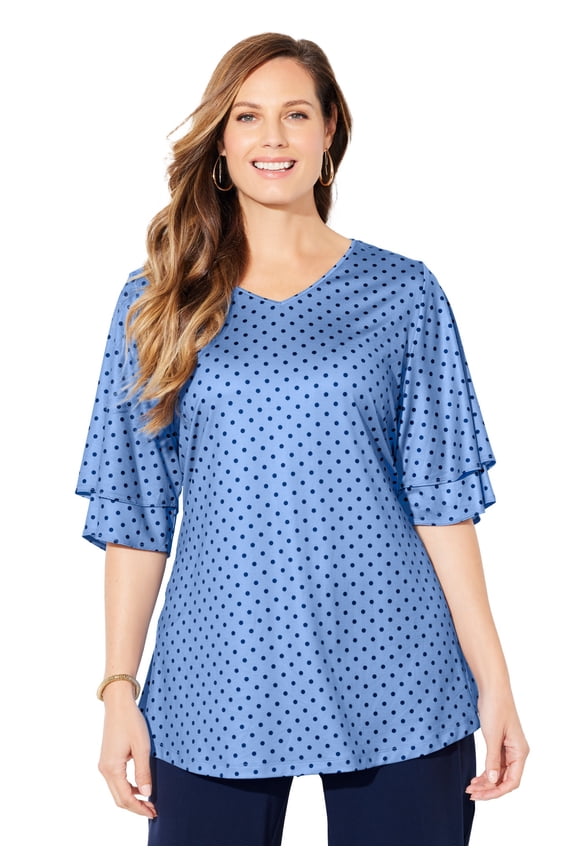 Women's Plus Size Flutter Sleeve Swing Top