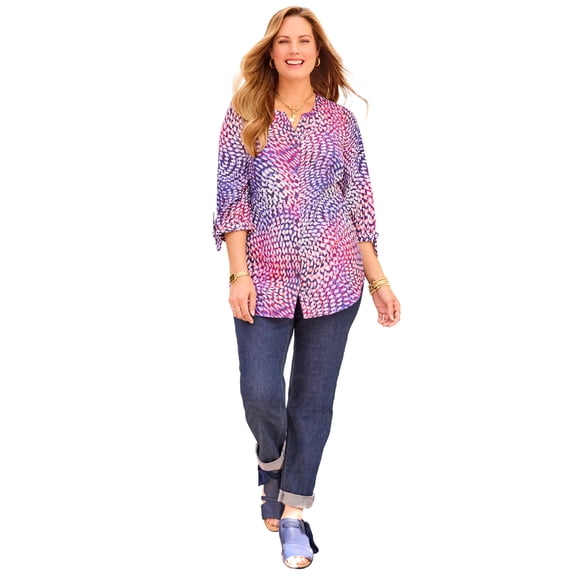 Catherines Women's Plus Size Georgette Button Down Tie Sleeve Cafe Blouse