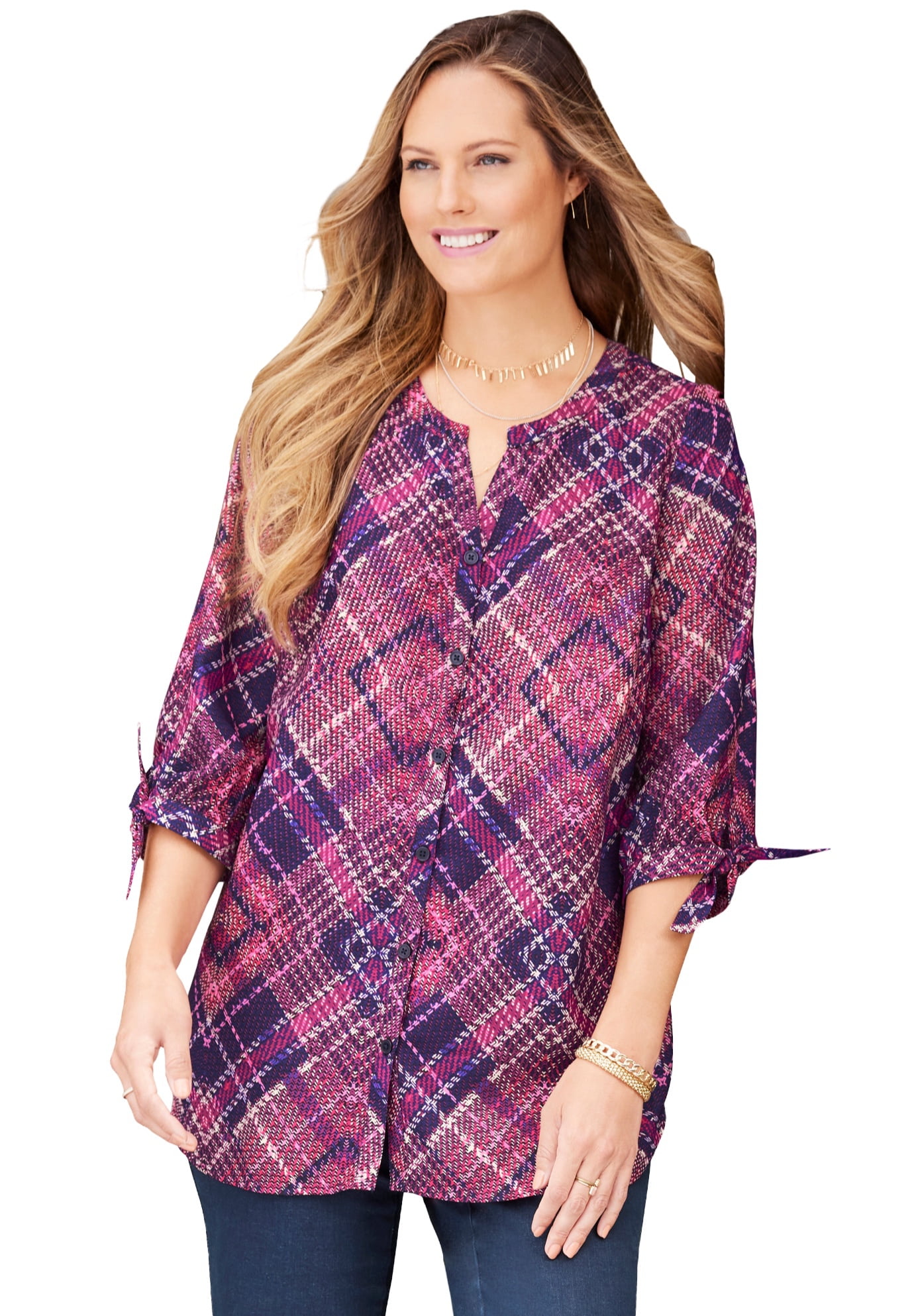 Catherines Women s Plus Size Georgette Buttonfront Tie Sleeve Cafe