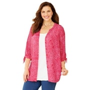 Catherines Georgette Button Down Tie Sleeve Cafe Blouse