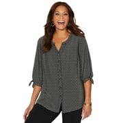 Catherines Womens Plus Size Georgette Button Down Tie Sleeve Cafe Blouse