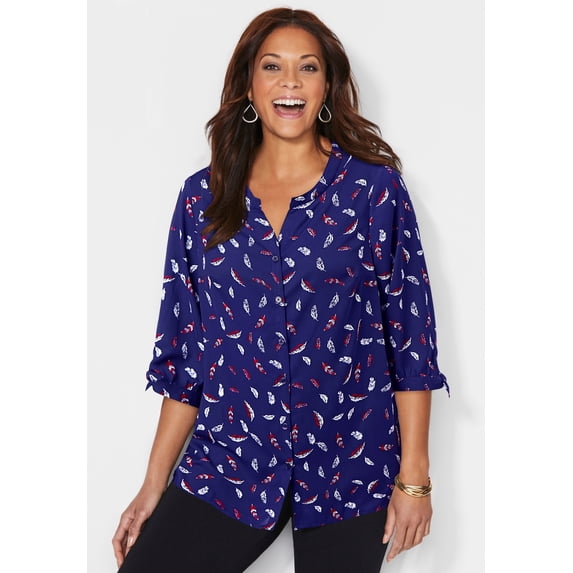 Catherines Women's Plus Size Georgette Buttonfront Tie Sleeve Cafe Blouse