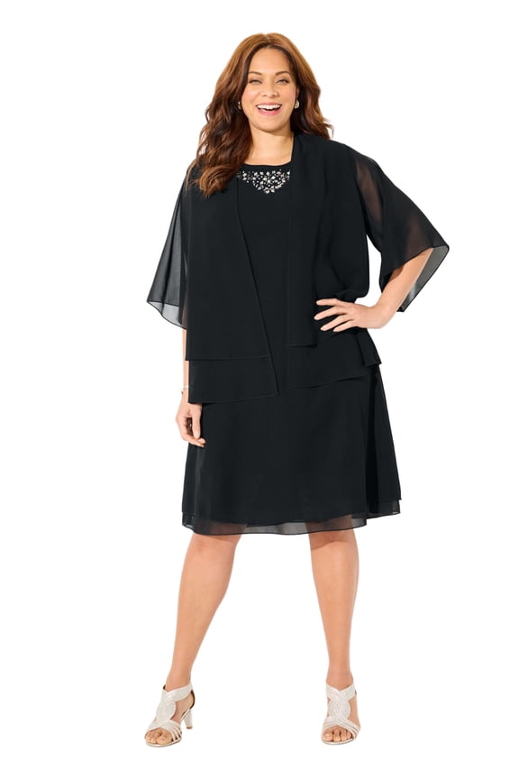 Women's Plus Size Georgette Double Layer Jacket Dress