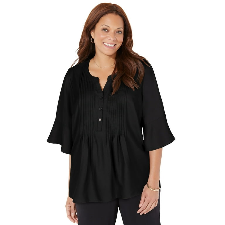 Catherines Women's Plus Size Georgette Pintuck Blouse 