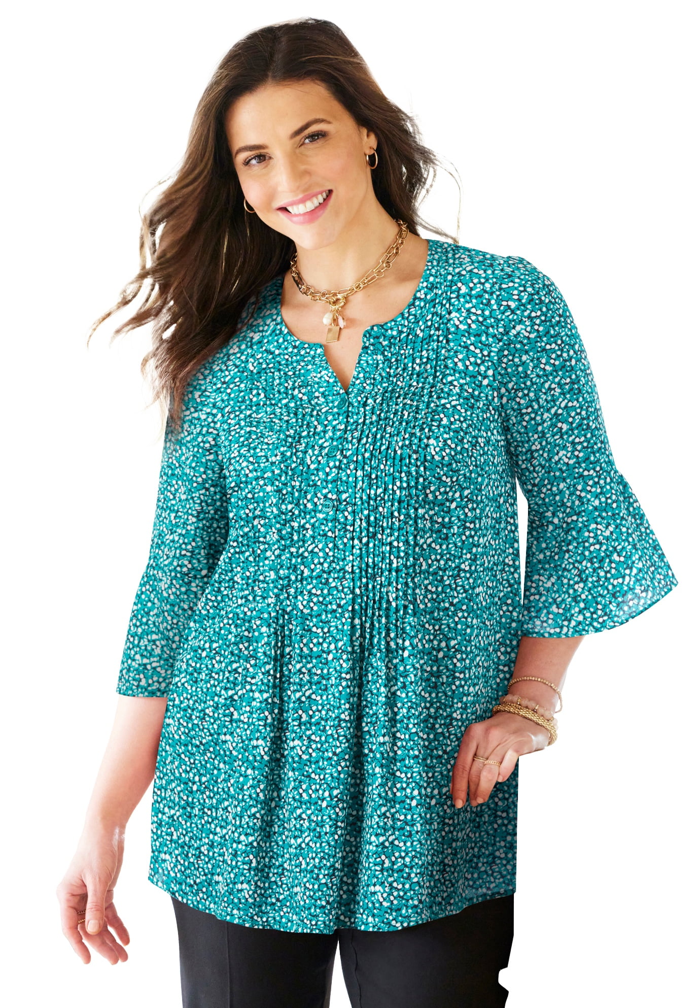 Catherines Women's Plus Size Georgette Pintuck Blouse - Walmart