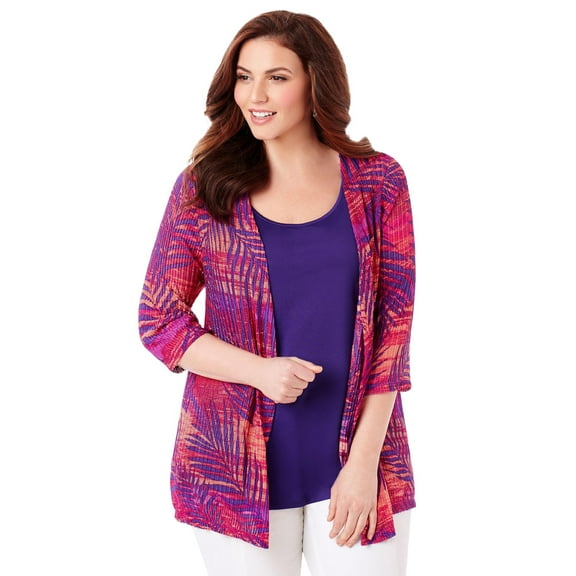 Catherines Women's Plus Size Petite Harmony Knit Herringbone Cardigan