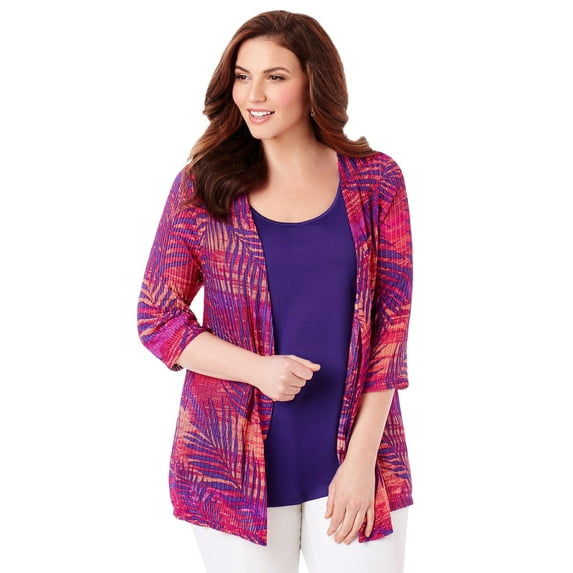 Catherines Women's Plus Size Petite Harmony Knit Herringbone Cardigan