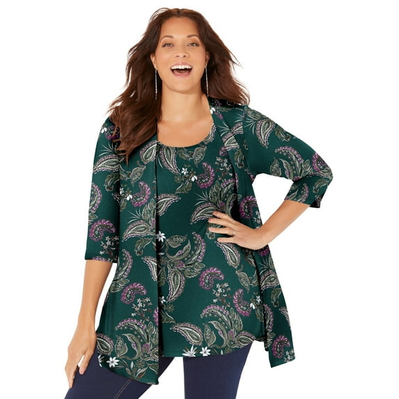 Catherines Women's Plus Size Impossibly Soft Cardigan & Tank Duet