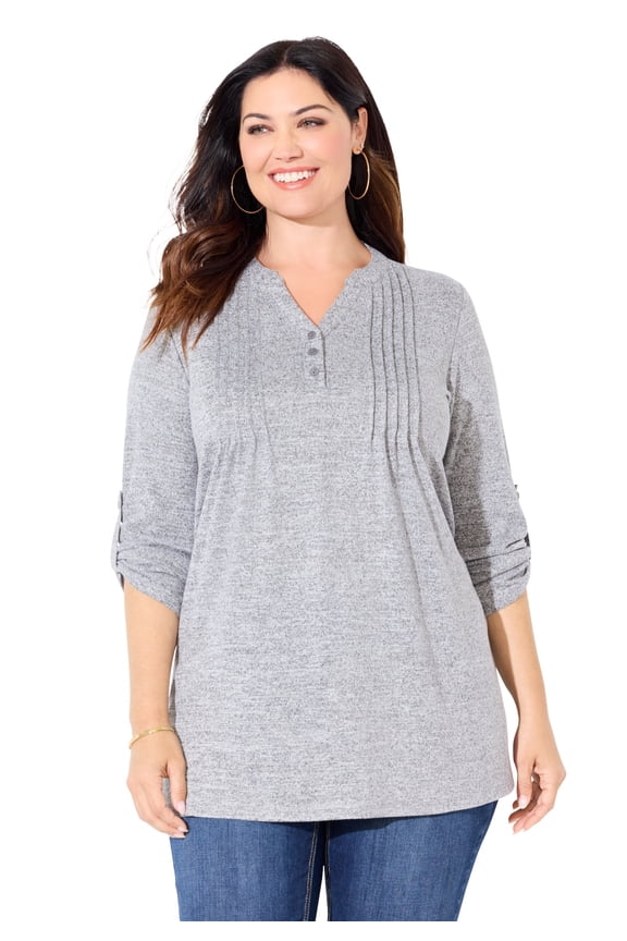 Women's Plus Size Impossibly Soft Half-Button Swing Top