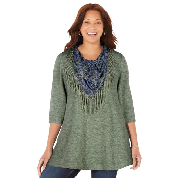 Catherines Women's Plus Size Impossibly Soft Tunic & Scarf Duet