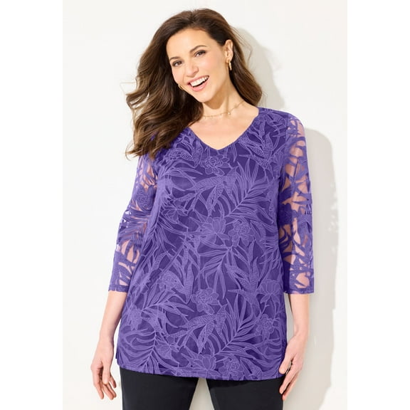 Catherines Women's Plus Size Jacquard Burnout Top