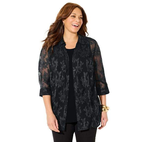 Catherines Women's Plus Size Jacquard Buttonfront Shirt