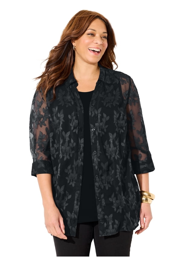 Women's Plus Size Jacquard Buttonfront Shirt
