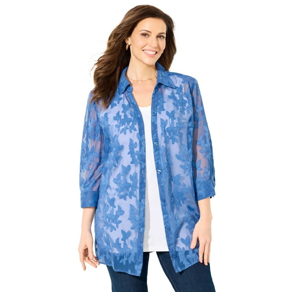Catherines Women's Plus Size Jacquard Buttonfront Shirt