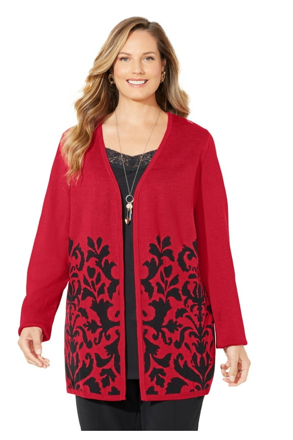 Women's Plus Size Jacquard Cardigan