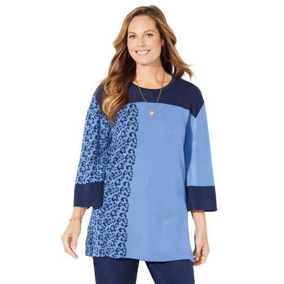 Catherines Women's Plus Size Jacquard Colorblock Pullover