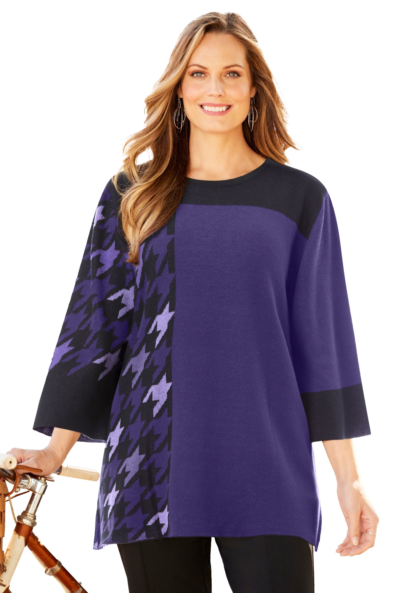 Catherines Women's Plus Size Jacquard Colorblock Pullover - Walmart.com