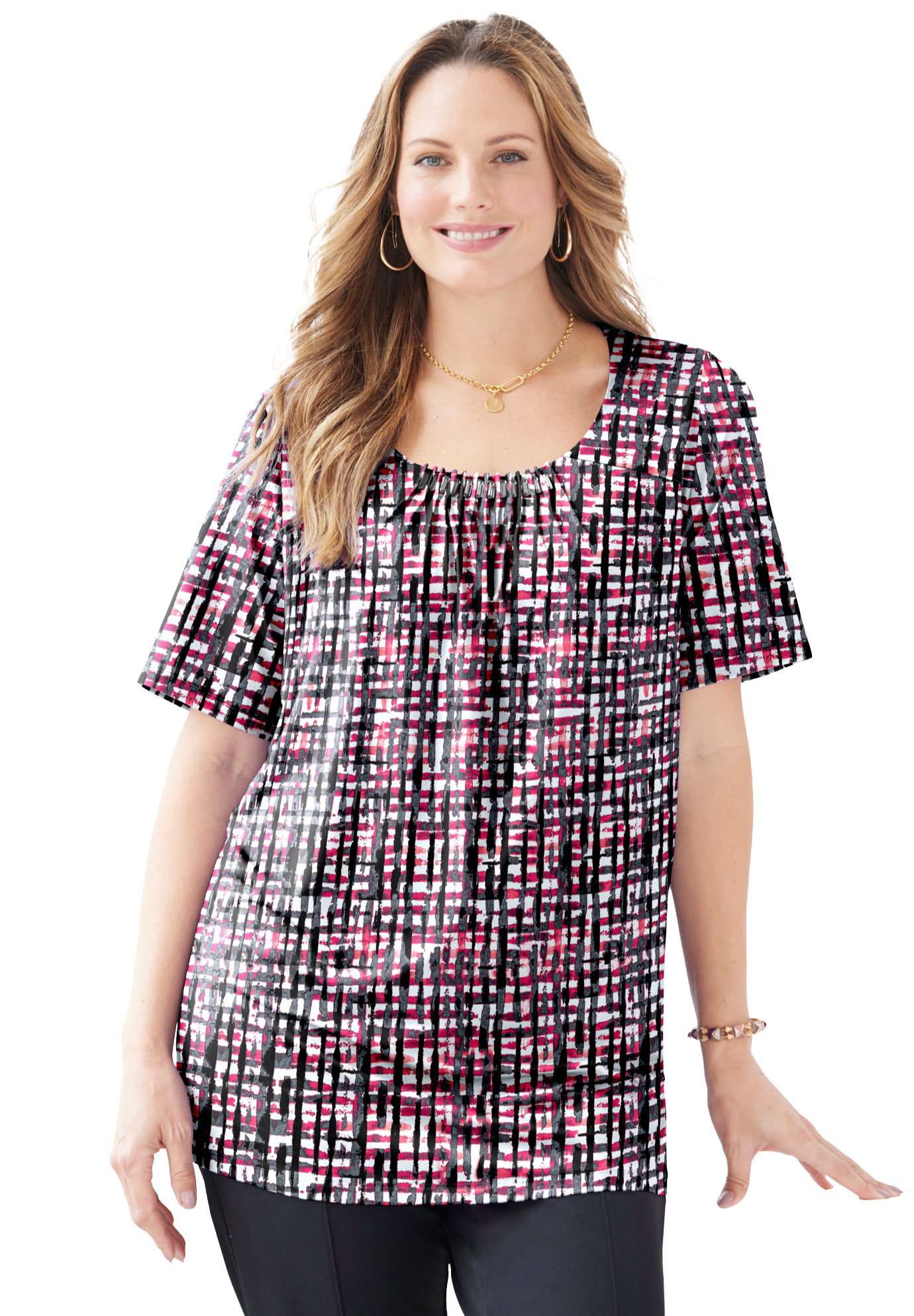 Catherines Women s Plus Size Jeweled Neck Pintuck Top Walmart