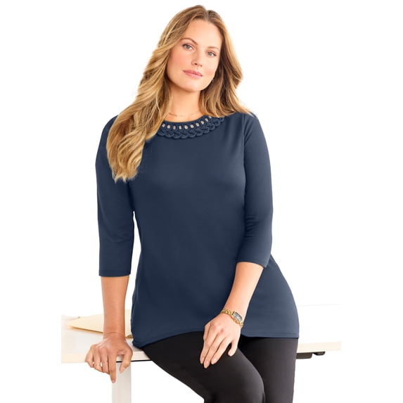 Catherines Women's Plus Size Jolie Braided Neckline Knit Top