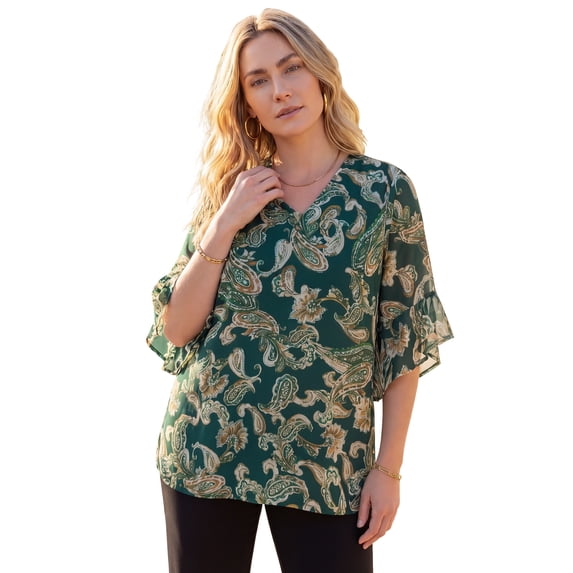 Catherines Women's Plus Size Juliette Bell-Sleeve Blouse