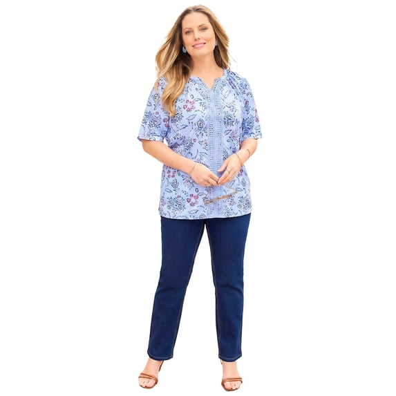 Catherines Women's Plus Size Knit Gauze Peasant Top