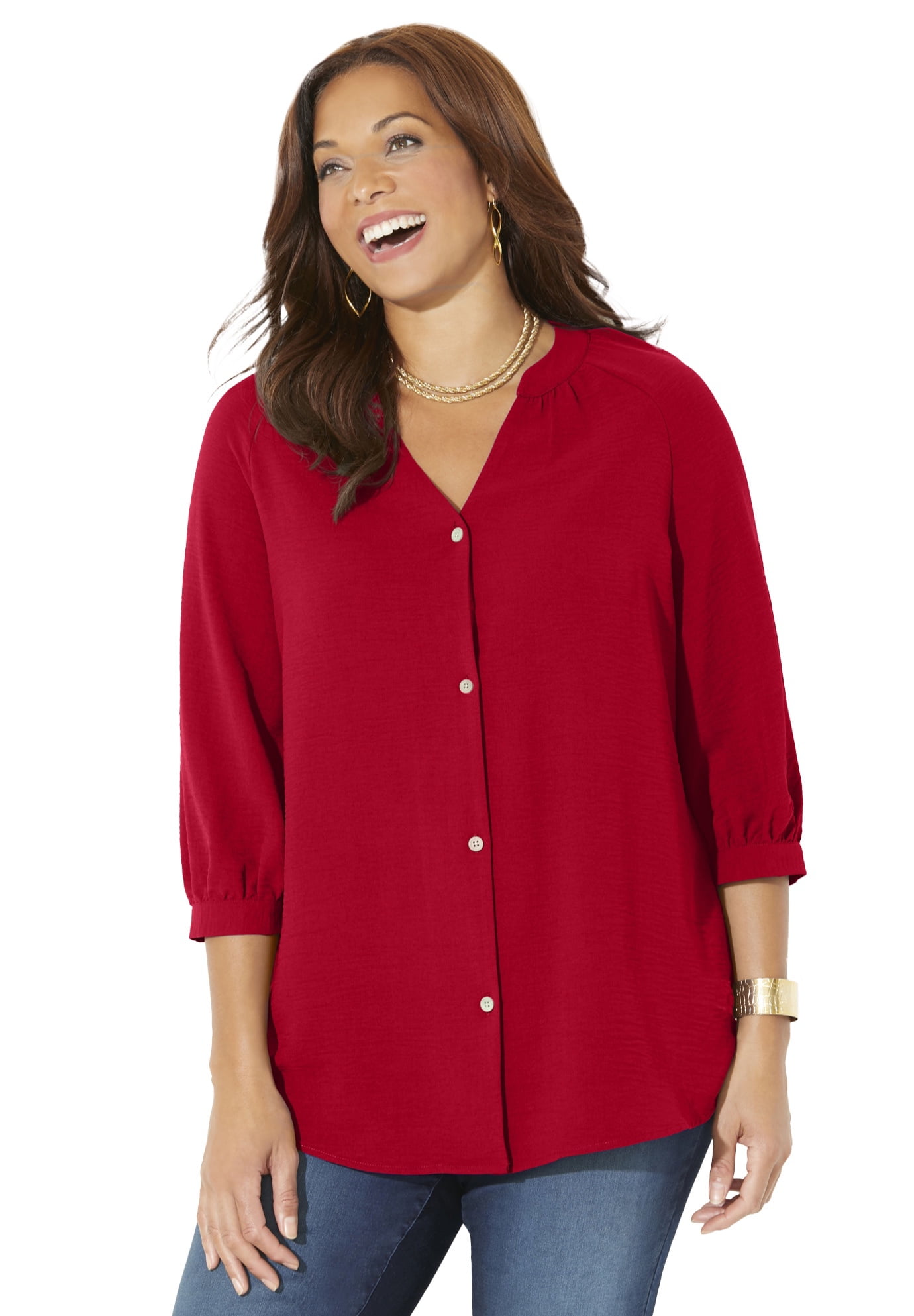 Catherines Women's Plus Size Light And Airy YNeck Blouse