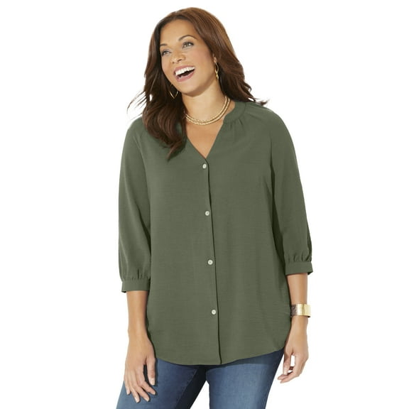 Catherines Women's Plus Size Light And Airy Y-Neck Blouse