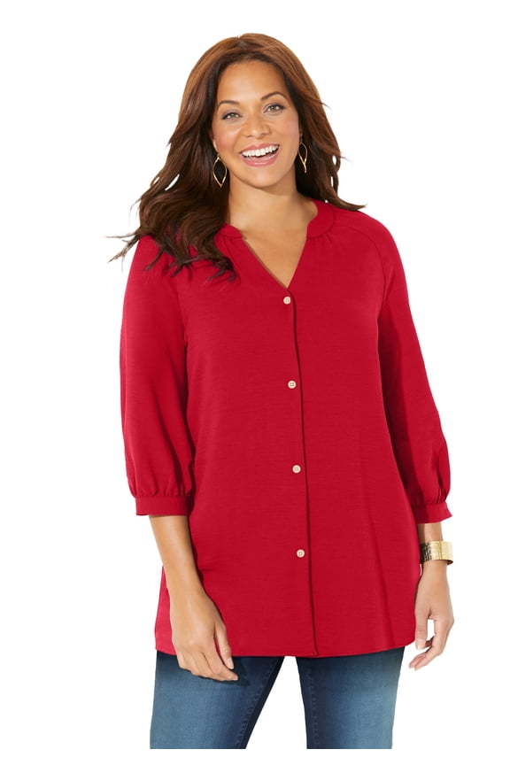 Women's Plus Size Light And Airy Y-Neck Blouse