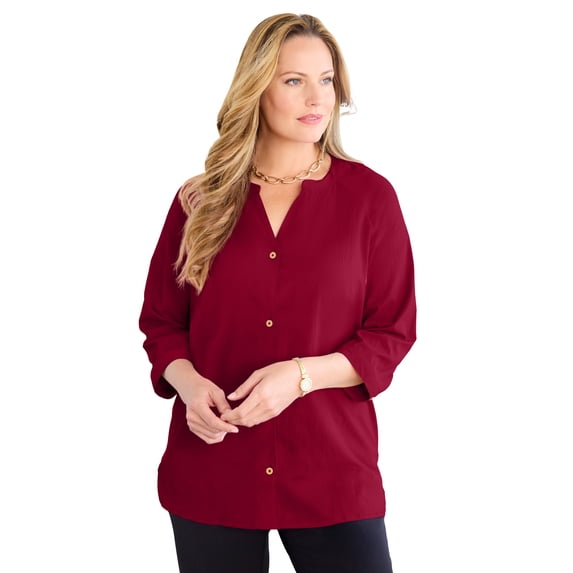 Catherines Women's Plus Size Light And Airy Y-Neck Blouse