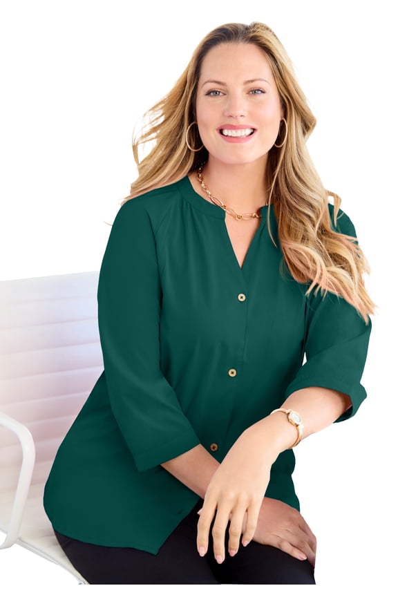 Women's Plus Size Light And Airy Y-Neck Blouse