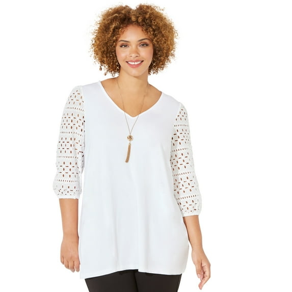 Catherines Women's Plus Size Liz&Me Eyelet Peasant Top