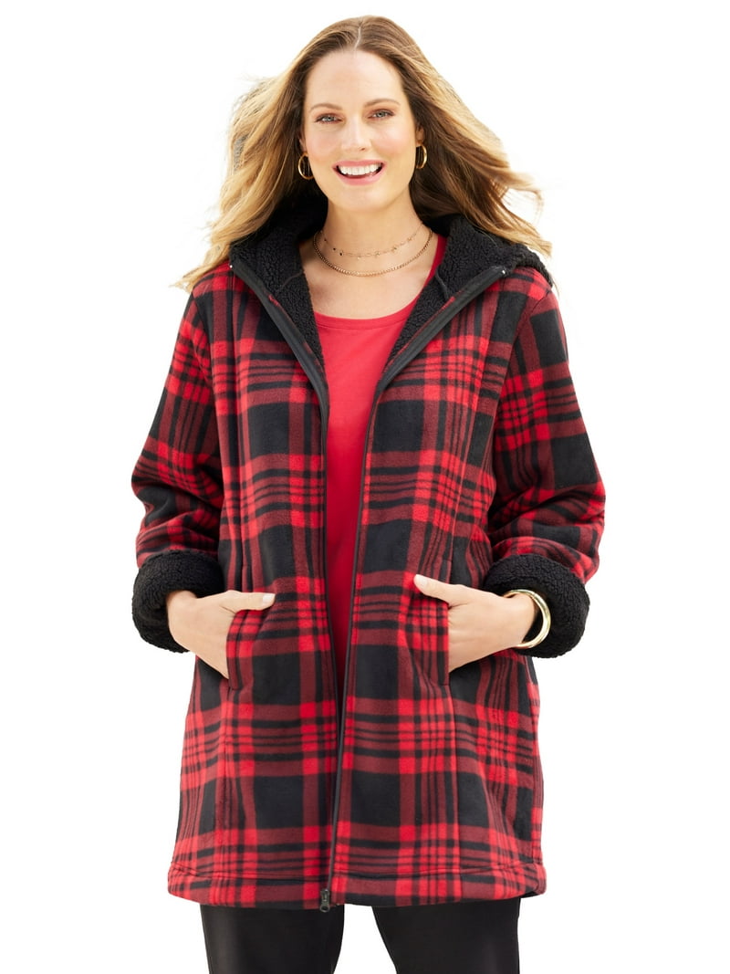 Catherines Women's Plus Size Long Fleece Coat With Sherpa Lining