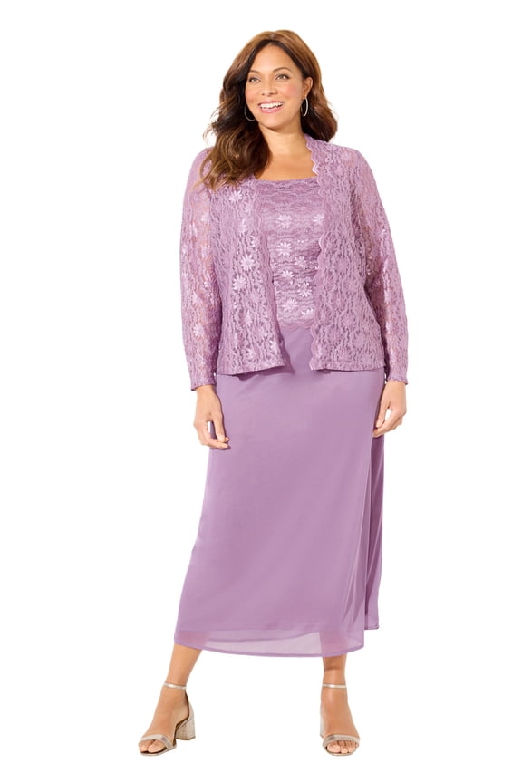 Women's Plus Size Long Lace Jacket Dress Two-Piece Set
