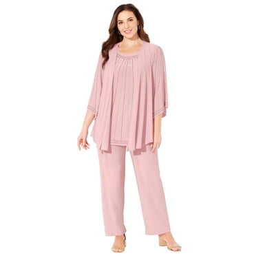 Women's Plus Size 3-Piece Sequin Tank & Pant Set With Maxi Cardigan - Catherines 16-38