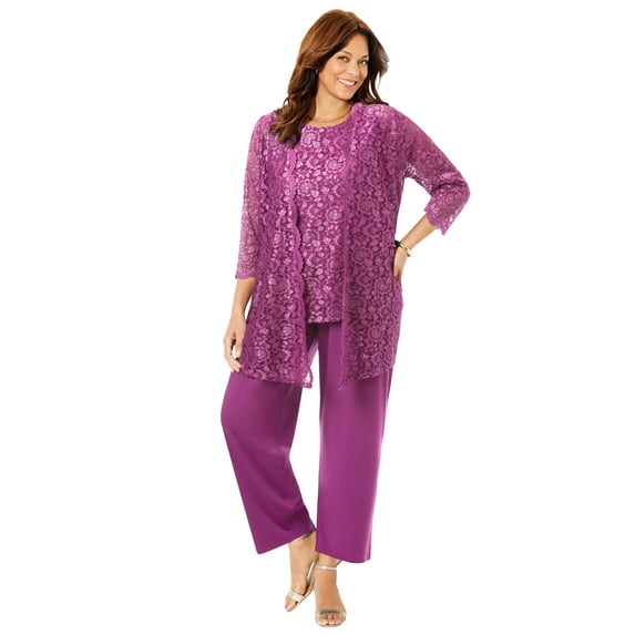 Catherines Women's Plus Size Luna Lace 3-Piece Pant Suit