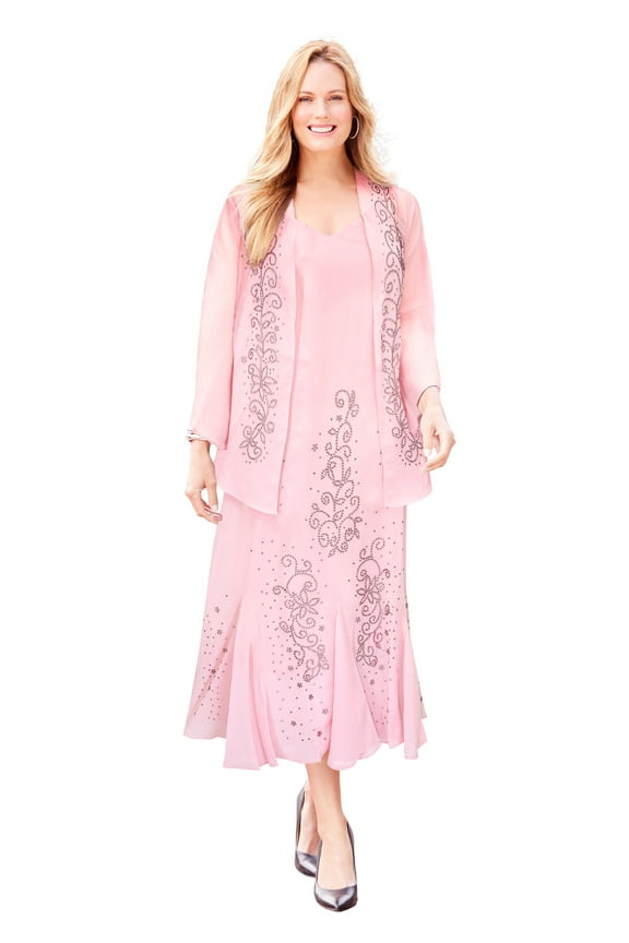 Women's Plus Size Masquerade Beaded Dress Set with Jacket (Petite Available)