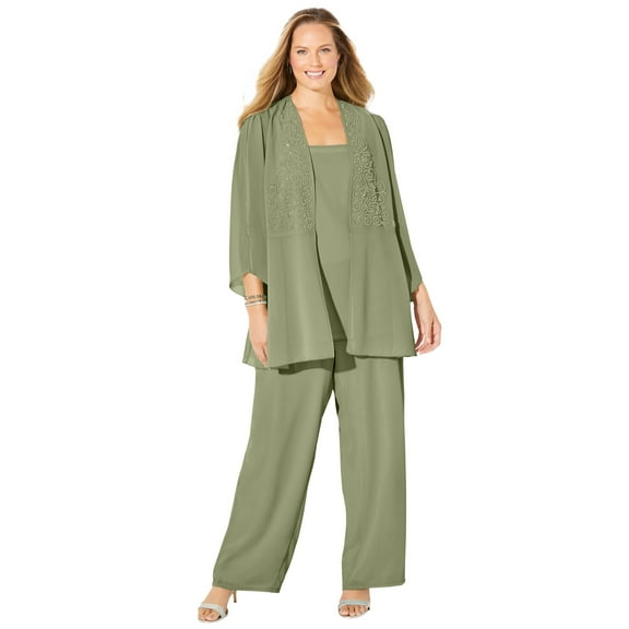 Catherines Women's Plus Size Masquerade Beaded 3-Piece Pant Suit