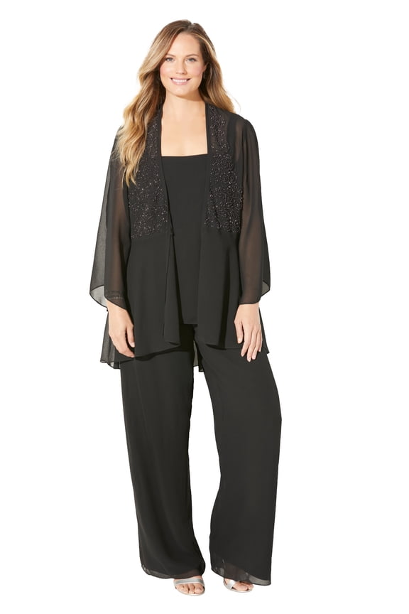 Women's Plus Size Masquerade Beaded 3-Piece Pant Suit