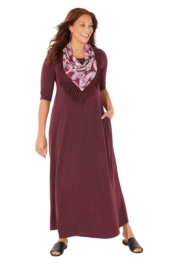 Women's Plus Size Maxi Dress & Scarf Duet