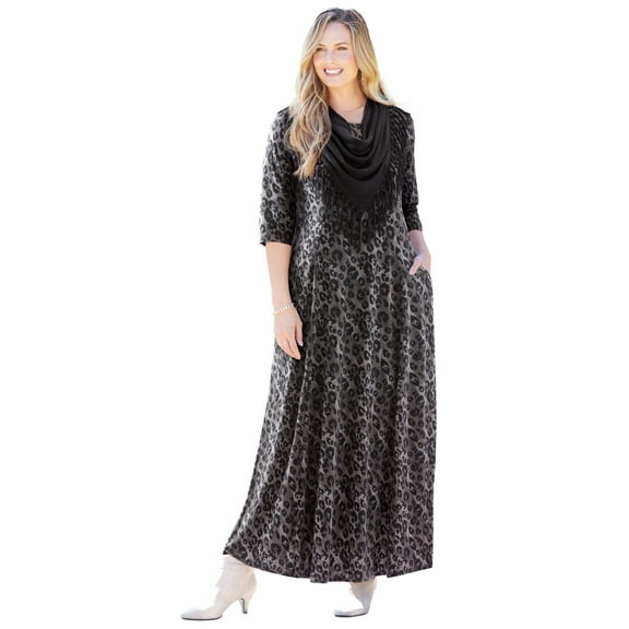 Catherines Women's Plus Size Maxi Dress & Scarf Duet