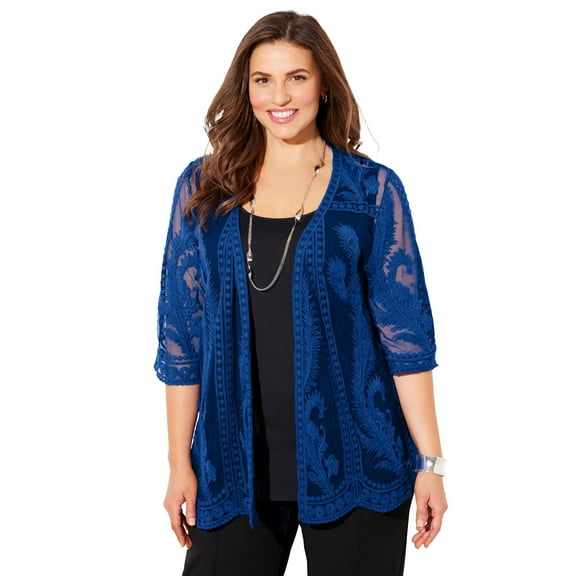 Catherines Women's Plus Size Mesh Crochet Cardigan