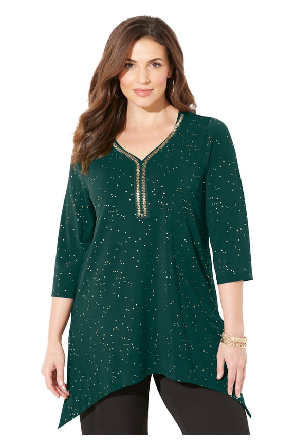 Women's Plus Size Metallic Dot Sharkbite Top