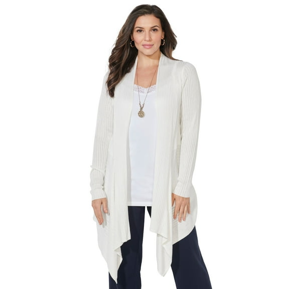 Catherines Women's Plus Size Mixed Rib Drape Cardigan