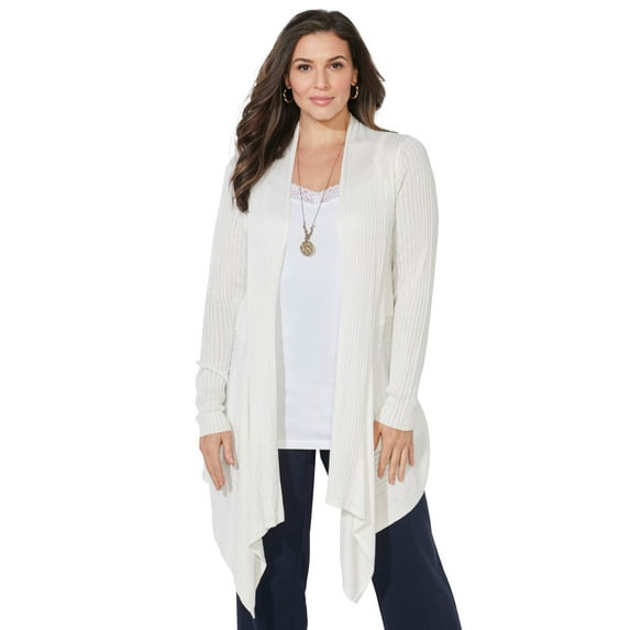 Catherines Women's Plus Size Mixed Rib Drape Cardigan